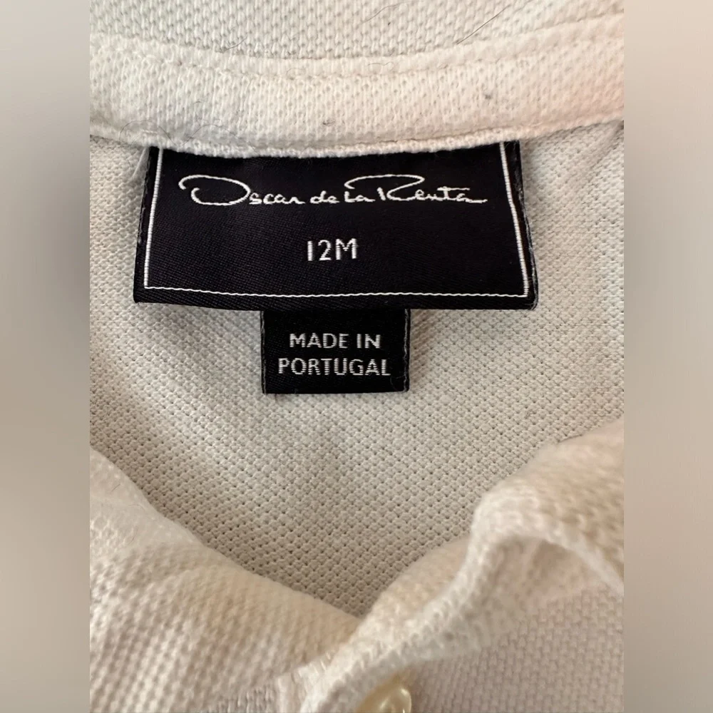 KIDS BABY OSCAR DE‎ LA RENTA DISTRESSED WHITE COTTON POLO SHIRT - 12 MONTH